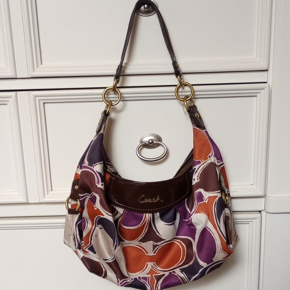 Coach Purple and Orange Patterned Hobo Bag